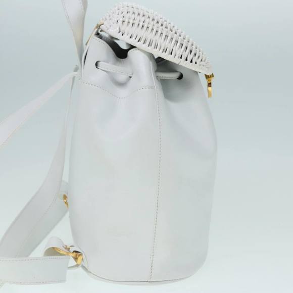 Salvatore Ferragamo Backpack Leather Wicker White Gold Auth 89808V main image 13